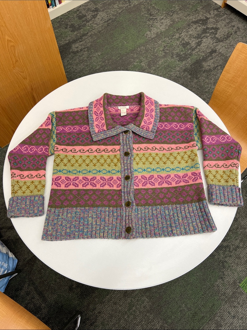 Sundance 100% lambswool long sleeve large collar button up cardigan sweater L - Picture 2 of 9